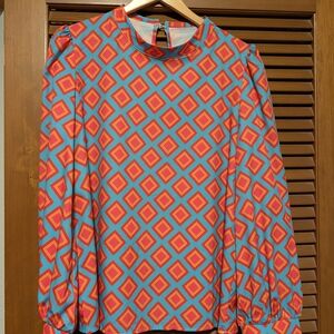 Bright Geometric Orange and Teal Top